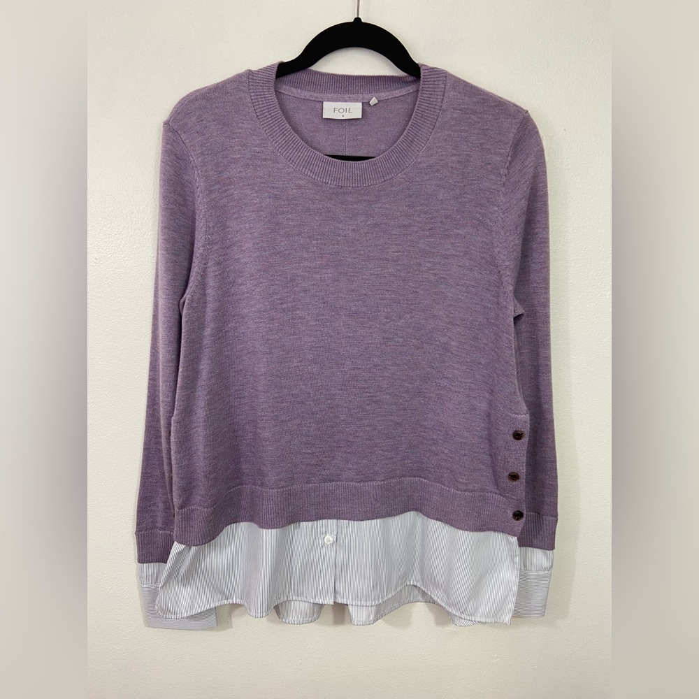 NWOT Foil Sweater Wool Blend Purple Layered Shirt S Oversized Old Money Preppy